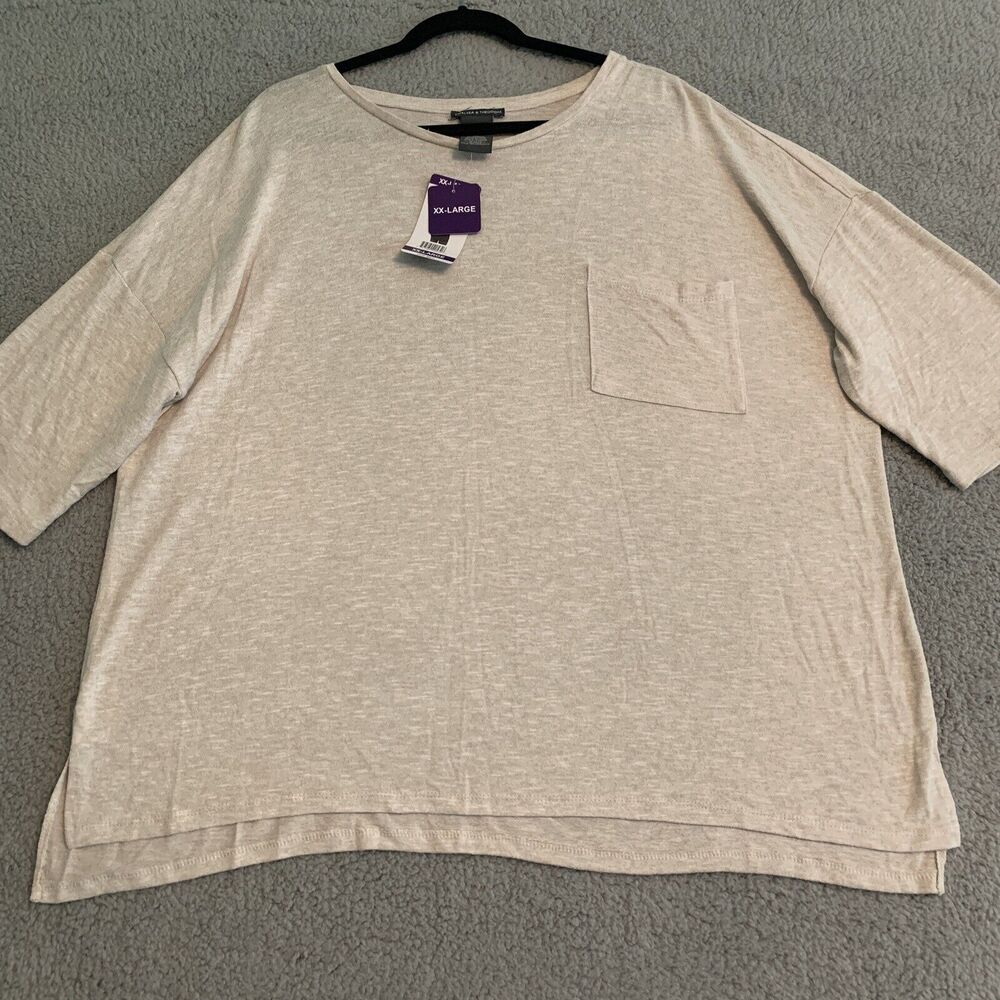 Chelsea & Theodore Cream Tunic Sweater with pocket 3/4 Sleeve Size XXL NWT